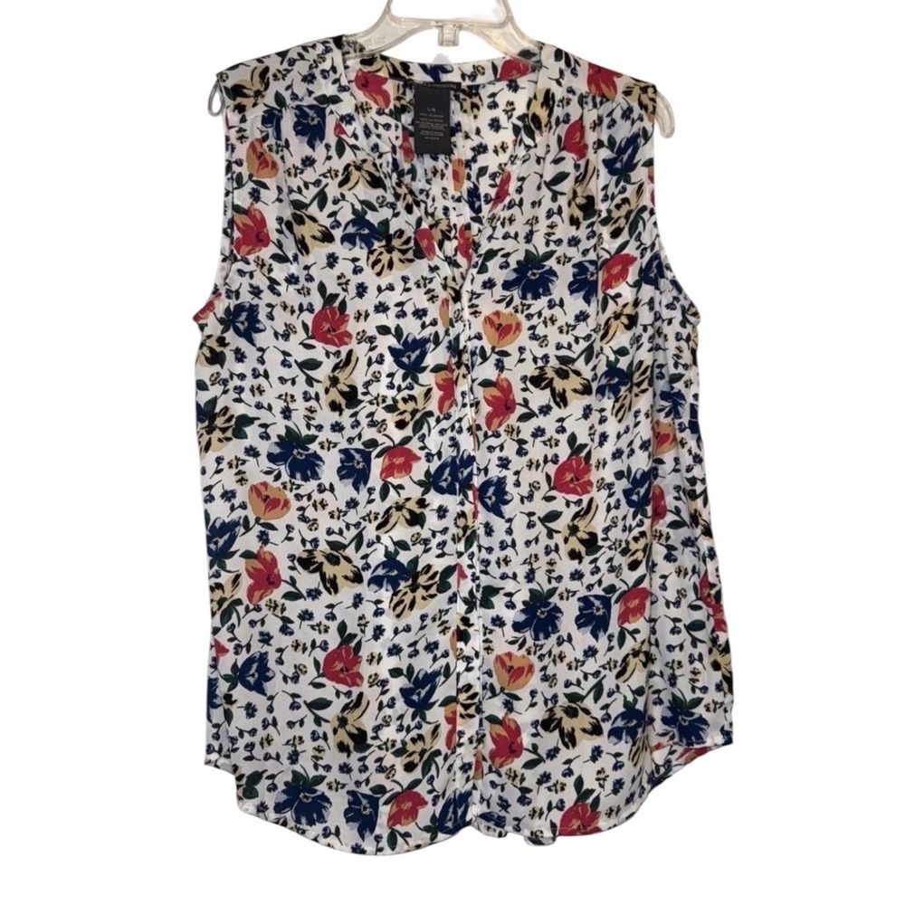Chelsea & Theodore Women Sleeveless Floral Button Up V Neck Blouse Top L 2165072